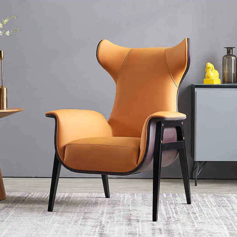 Nordic modern simple and luxurious single person living room leather art designer high backrest sofa leisure chair