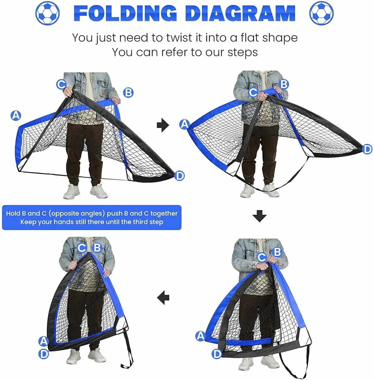 Simple Deluxe 4‘x3’ Portable Soccer Goal, Pop Up Folding Soccer Net Comes with 2 Oxford Cloth Bags and 8 Stakes, Great for Train