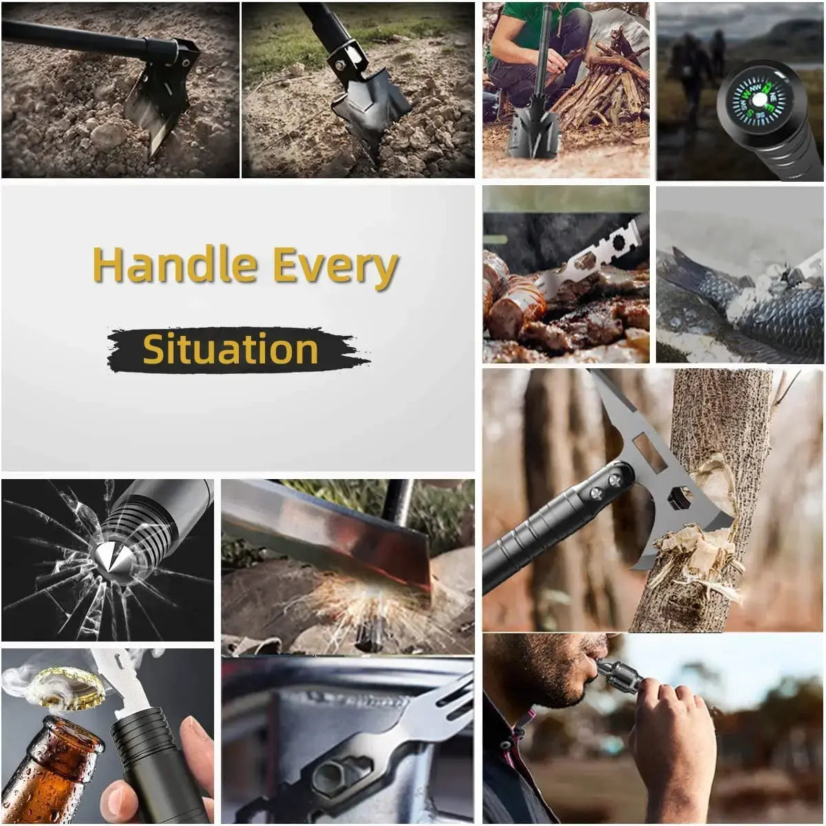 Multifunctional Folding Shovel Outdoor Camping Shovel Tactical Gear Survival Gear and Equipment for Hiking Car Emergency