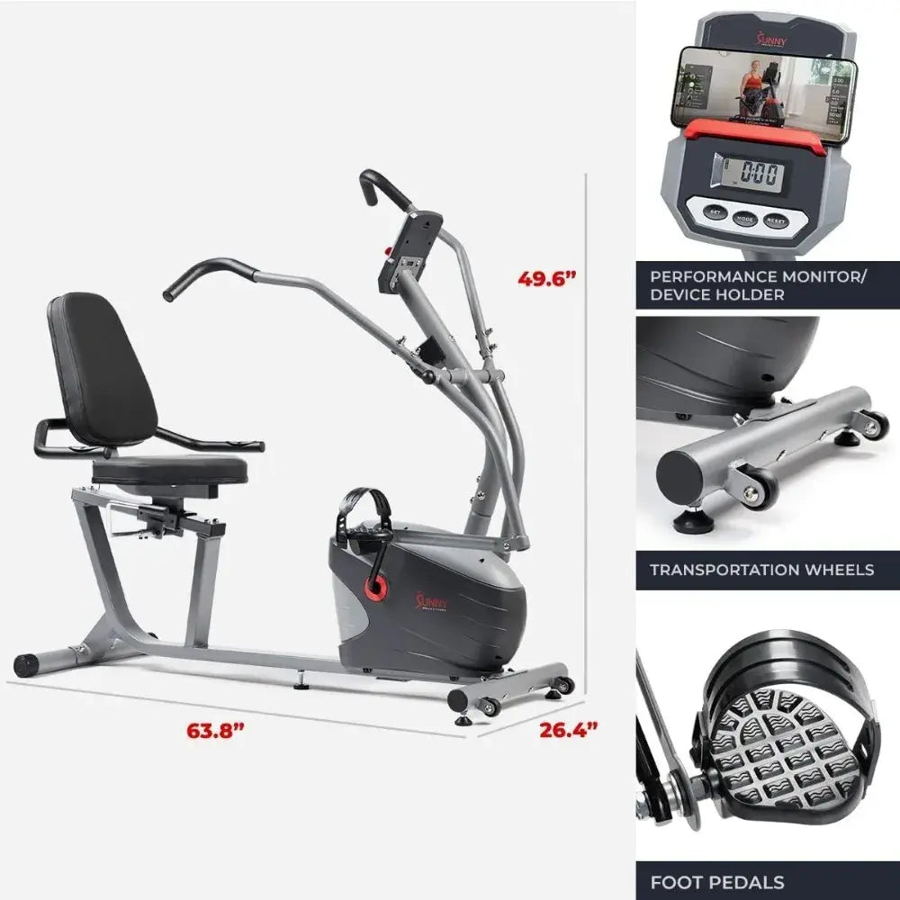 Compact Performance Recumbent Bike with Dual Motion Arm Exercisers, Quick Adjust Seat & Optional Exclusive App,Fitness Equipment