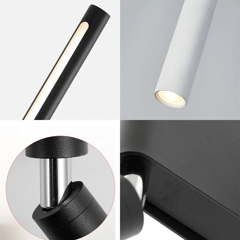 Bedside LED Wall Lamp With Rotatable Angle Spotlight Nordic Adjustable Wall Sconce Reading Light Bedroom Metal+Acryl Night Light