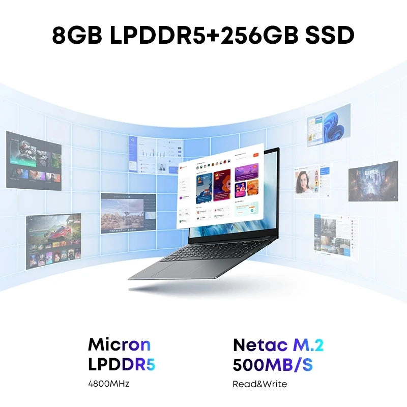 CHUWI GemiBook Plus Laptop 15.6'' FHD, 256GB SSD 8GB RAM,Intel Alder Lake N100 (Up to 3.4GHz) Windows 11 Laptops 38WH HDMI WiFi6