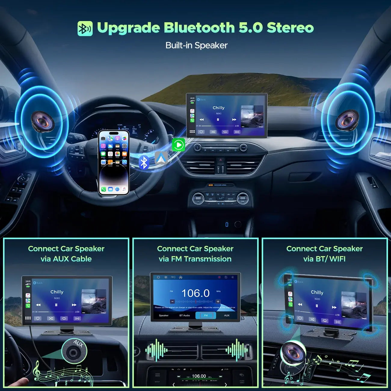 TOGUARD 4K Dashcam 9" Wireless Apple Carplay & Android Auto Car Radio with 1080P Rear Cam Car DVR GPS Navigation Siri /Google BT