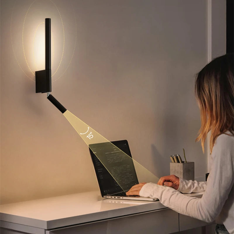 Bedside LED Wall Lamp With Rotatable Angle Spotlight Nordic Adjustable Wall Sconce Reading Light Bedroom Metal+Acryl Night Light