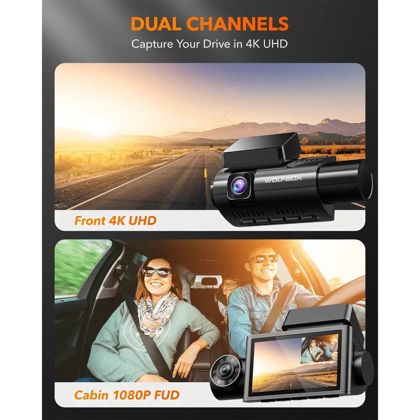 WOLFBOX I07 Dash  Cam 3 Channel Dash Camera for Car Front and Rear 4K Dash Camera with GPS WiFi Car Dvr for 170 FOV WDR