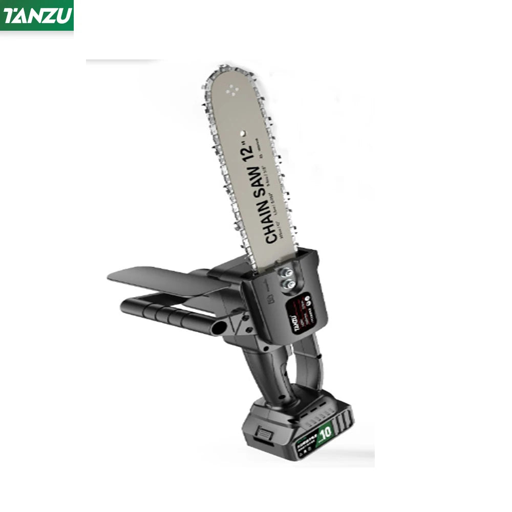 12 Inch Brushless Electric Chain Saw 21V Handheld Pruning Wood Power Tool Garden Branch Cutting Machine Lithium Battery TANZU