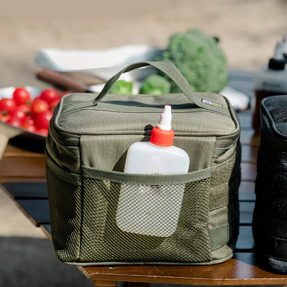 Outdoor Camping Organizers Portable Picnic Cookware Utensils Kit Bag with Handle with Dividers for Beach Picnic Road Trip Travel