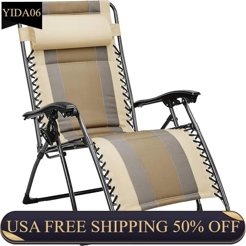 Outdoor Adjustable Zero Gravity Folding Reclining Lounge Chair With Pillow, Beige, 65" D x 44.1" W x 29.5" H outdoor furniture