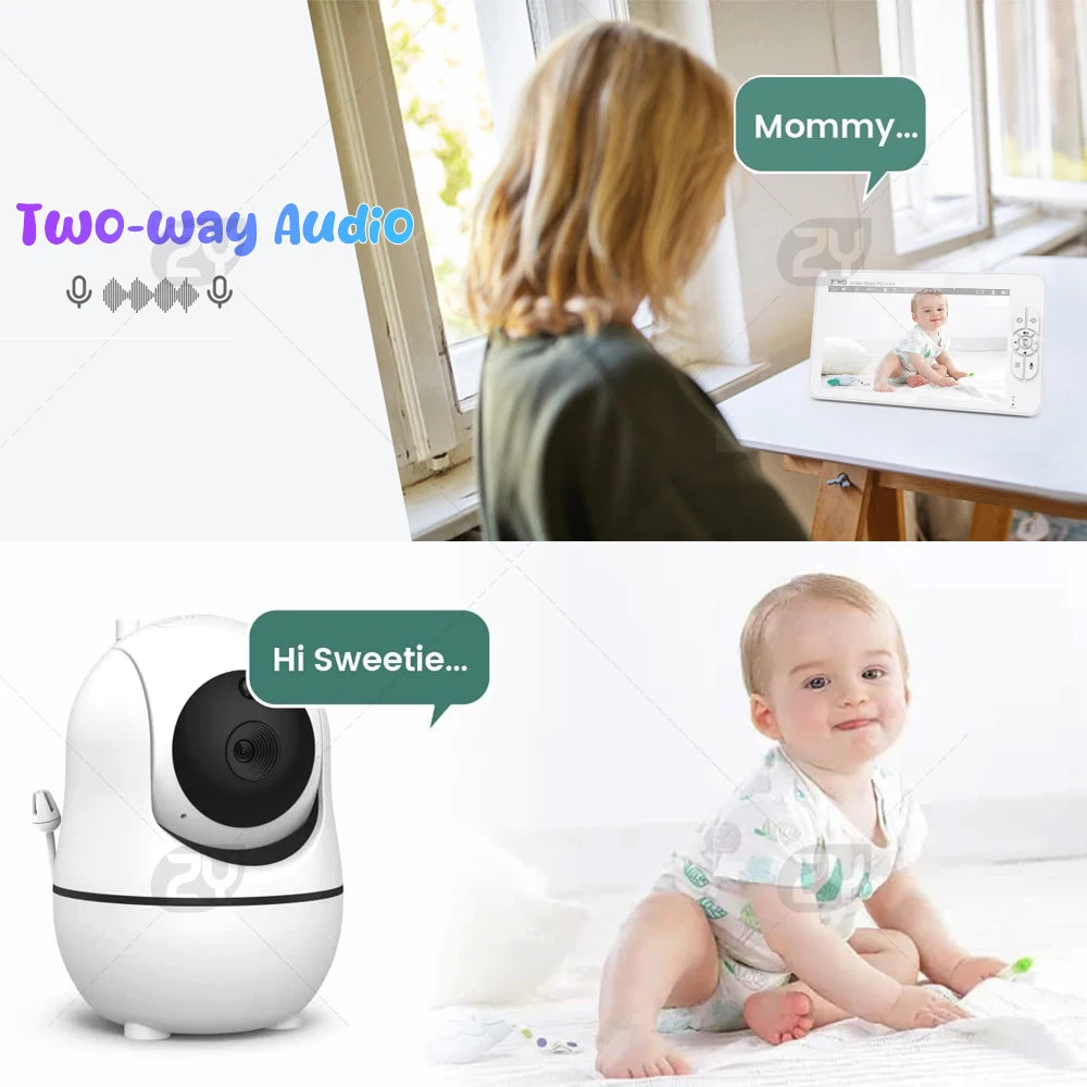 7.0 inch Video Baby Monitor HD Split Screen with 2 Cameras Pan Tilt 4X Zoom 2 Way Audio Night Vision no WiFi 4000mAh Battery