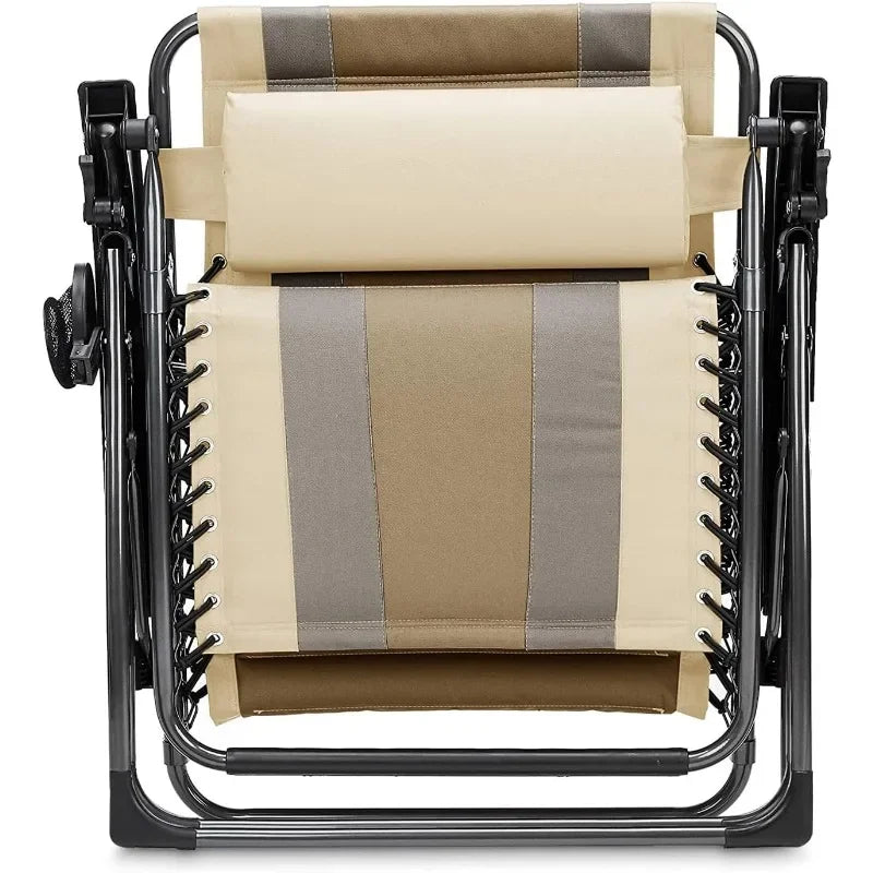 Outdoor Adjustable Zero Gravity Folding Reclining Lounge Chair With Pillow, Beige, 65" D x 44.1" W x 29.5" H outdoor furniture