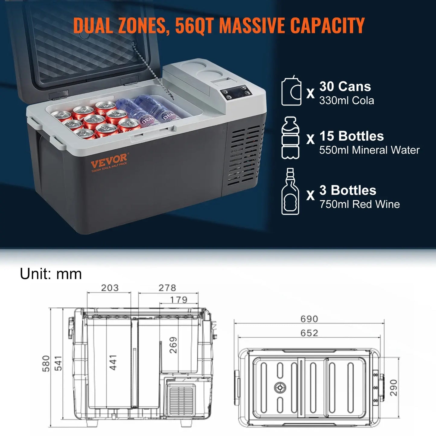 VEVOR Mini Fridge Car Refrigerator Freezer Compressor Ice Box 20L Portable 21Qt Single Zone Cooler for Car Home Outdoor Trval