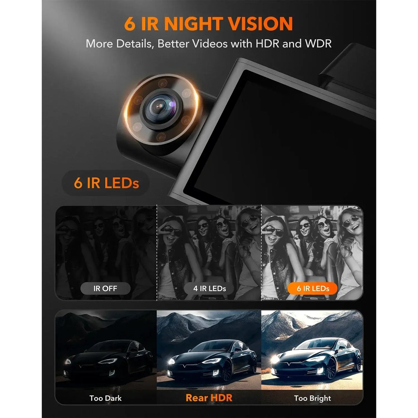 WOLFBOX I07 Dash  Cam 3 Channel Dash Camera for Car Front and Rear 4K Dash Camera with GPS WiFi Car Dvr for 170 FOV WDR