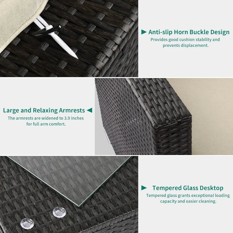 7 Pieces Patio Furniture Set, Outdoor Sectional Sofa PE Rattan Wicker Conversation Set Outside Couch Backyard, Black