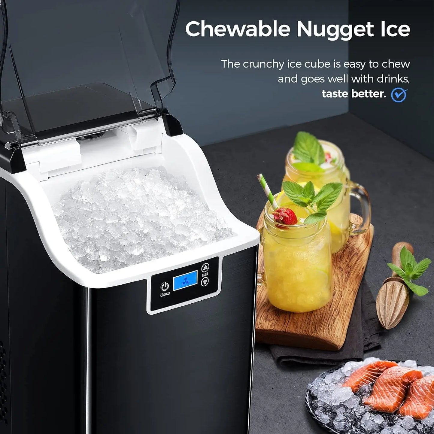 Xbeauty Crushed Ice Maker Countertop,Nugget Ice Maker with Self Cleaning,44.5lbs/Day,24H Timer,LED Crushed Ice Maker for Home