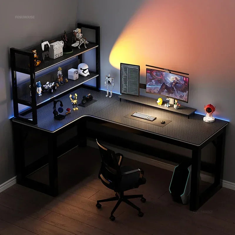 Nordic Corner Computer Desks Home Desktop E-sports Gaming Desks With Bookshelf Bedroom Workbench Office Furniture Double Desk