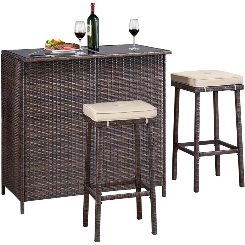 Easyfashion 3-Piece Outdoor Rattan Wicker Bar Set, Brown outdoor furniture set patio furniture set