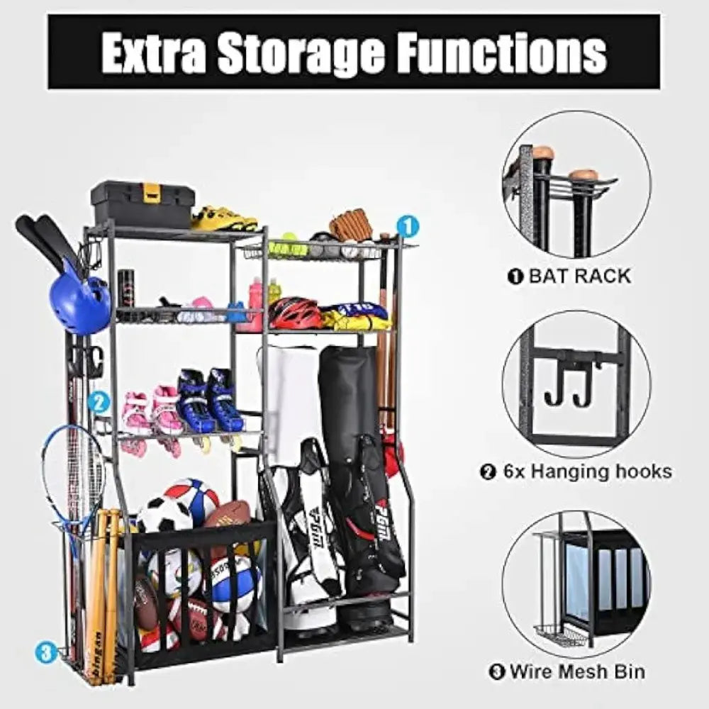 Golf Storage Garage Organizer,2 Golf Bag Storage Stand and Other Sports Equipment Storage Rack,Garage Organizer Shelves Rack