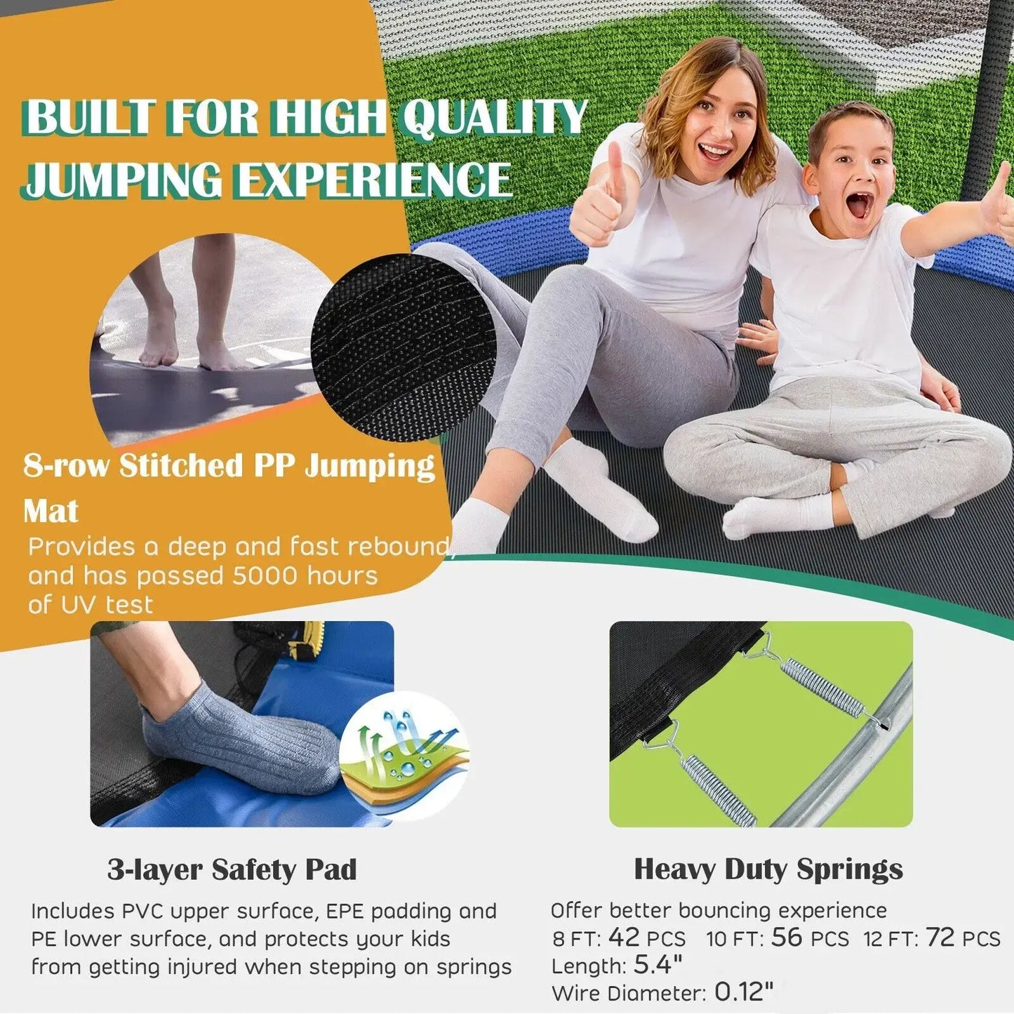 Costway 12FT Recreational Trampoline W/Basketball Hoop Safety Enclosure Net Ladder