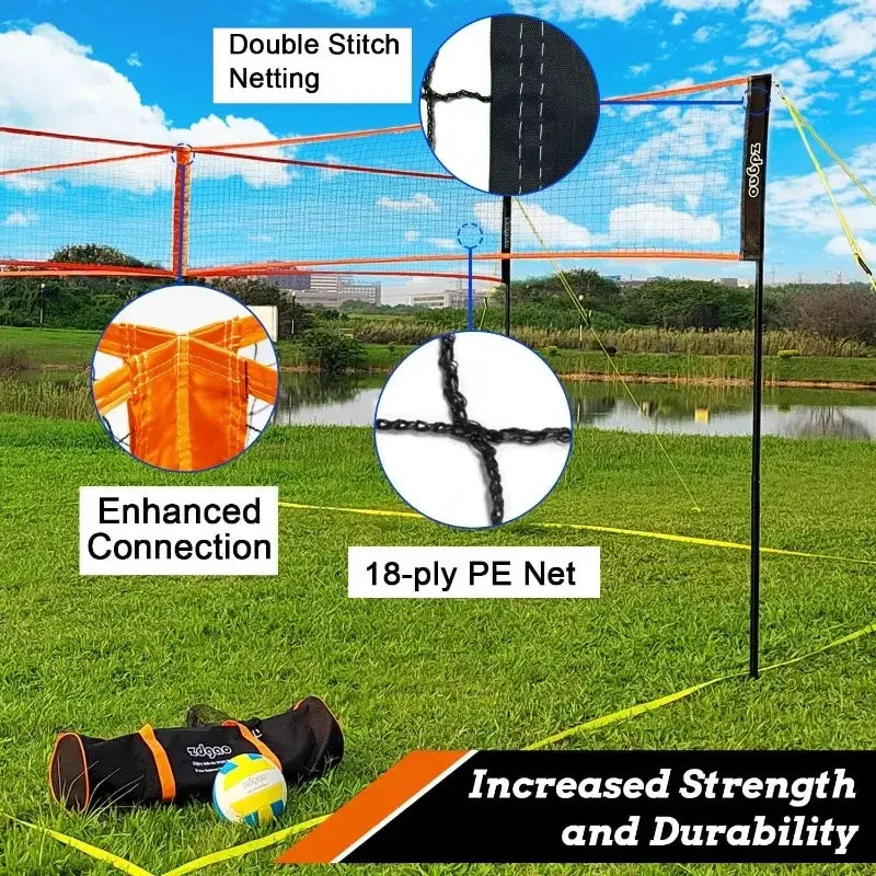 4-Way Volleyball and Badminton Combo Net with Soft Volleyball, Rubber Hammer and Carry Bag - Adjustable Height Four Square