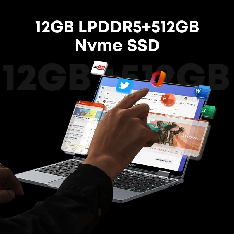 CHUWI MiniBook X 2-in-1 Laptop, 12GB RAM 512GB SSD, 12th Gen Intel N100(up to 3.4GHz),10.51" Windows 11 Touchscreen Laptop Webca