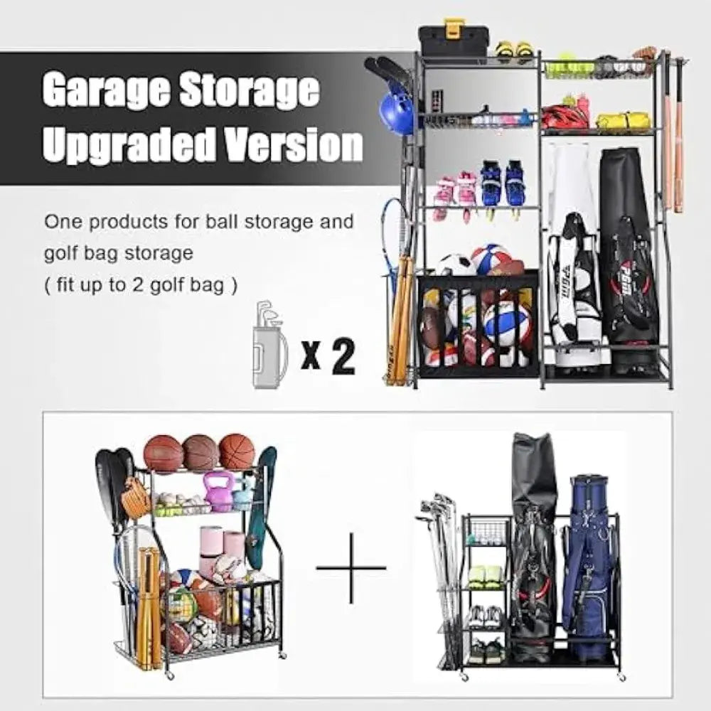 Golf Storage Garage Organizer,2 Golf Bag Storage Stand and Other Sports Equipment Storage Rack,Garage Organizer Shelves Rack