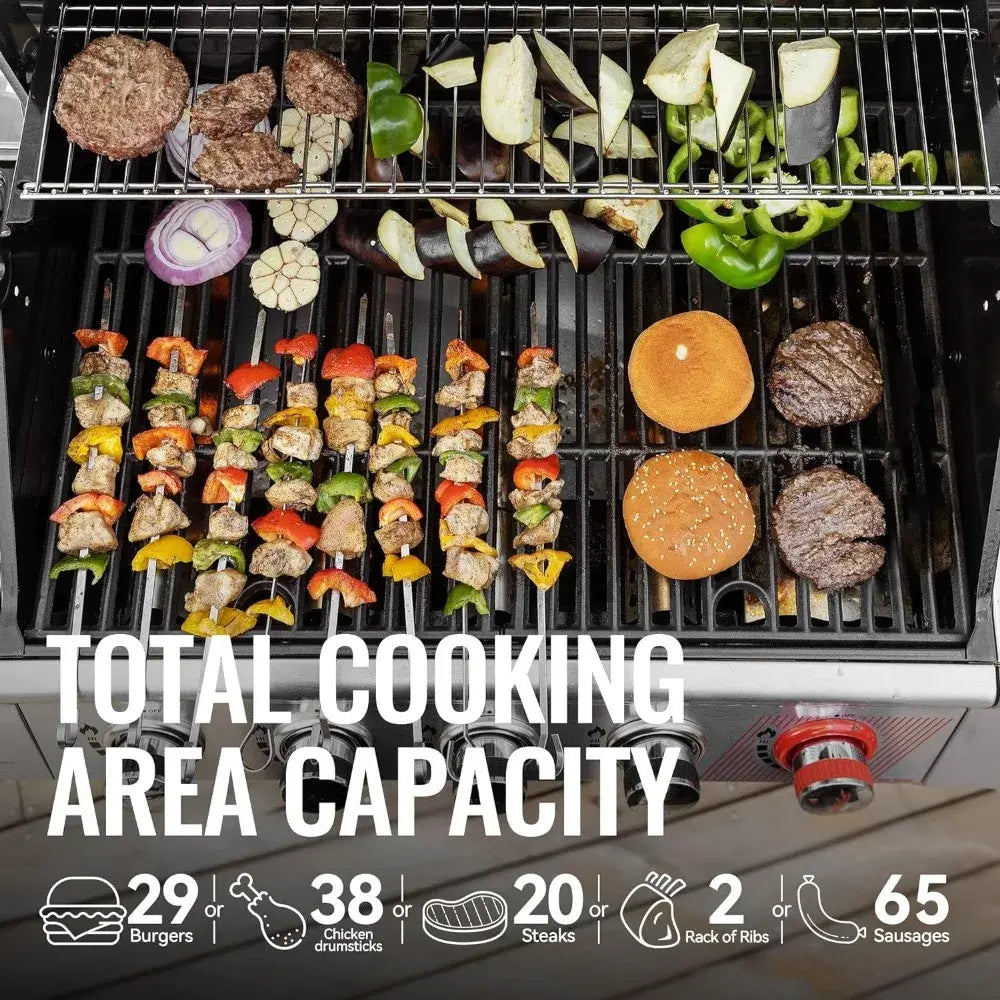 64 Camping Silver BBQ Grill 5-Burner BBQ Propane Grill With Sear Burner and Side Burner Kitchen Tools Cookware Accessories Stand