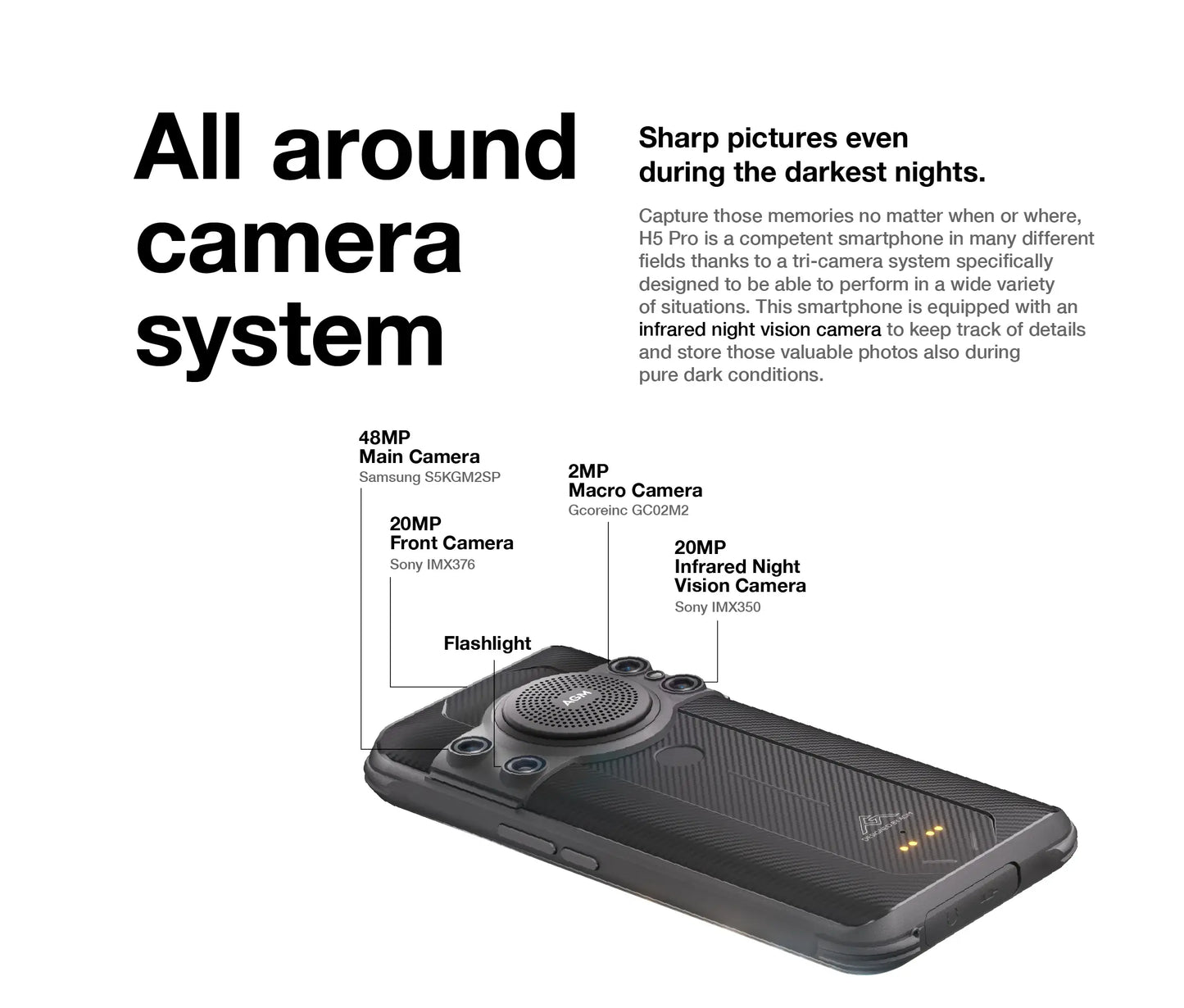 AGM H5 Pro 8+128G Rugged Smartphone 3.5W Loudspeaker MTK G85 7000MAH, IP68/IP69K Waterproof CellPhone