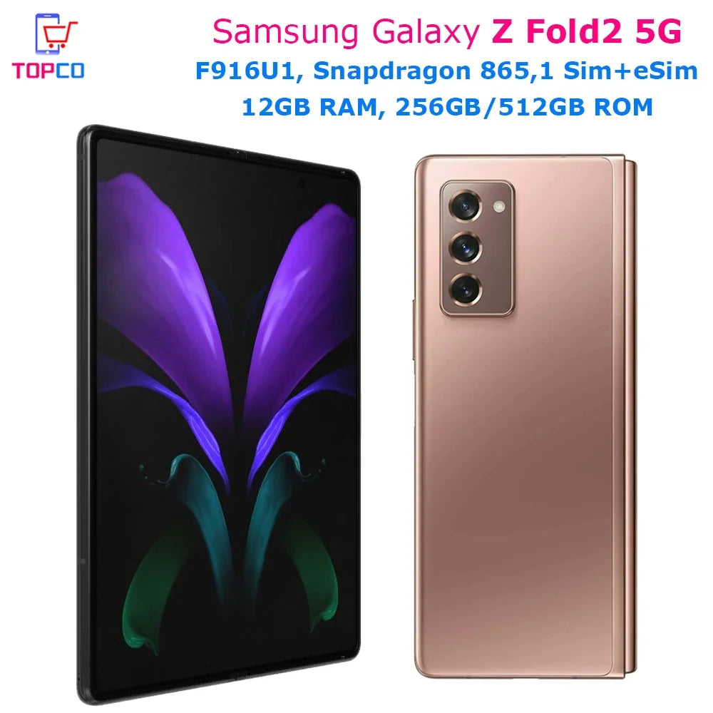 Samsung Galaxy Z Fold2 5G F916U1 256GB/512GB Android Snapdragon 865 Octa Core 7.6" Triple 12MP 12GB RAM eSim NFC Mobile Phone