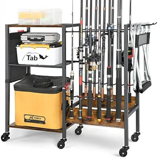 Olakee Fishing Rod Holders Fishing Gear Fishing Equipment Organizers Fishing Pole Holders up to 12 Rods Fishing Rod Tackle Cart