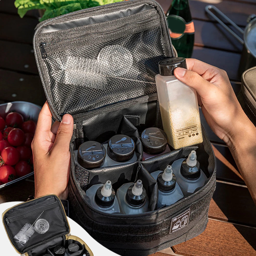 Outdoor Camping Organizers Portable Picnic Cookware Utensils Kit Bag with Handle with Dividers for Beach Picnic Road Trip Travel
