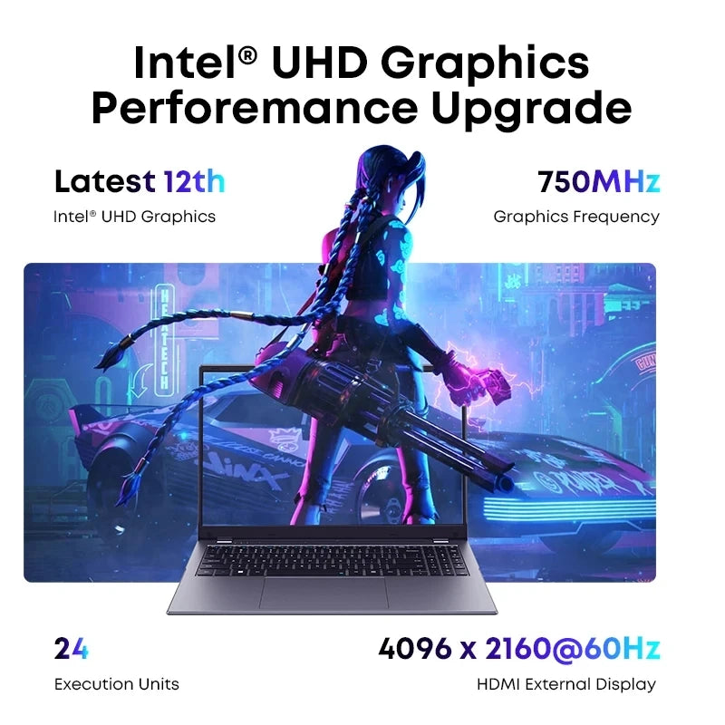 CHUWI GemiBook Plus Laptop 15.6'' FHD, 256GB SSD 8GB RAM,Intel Alder Lake N100 (Up to 3.4GHz) Windows 11 Laptops 38WH HDMI WiFi6