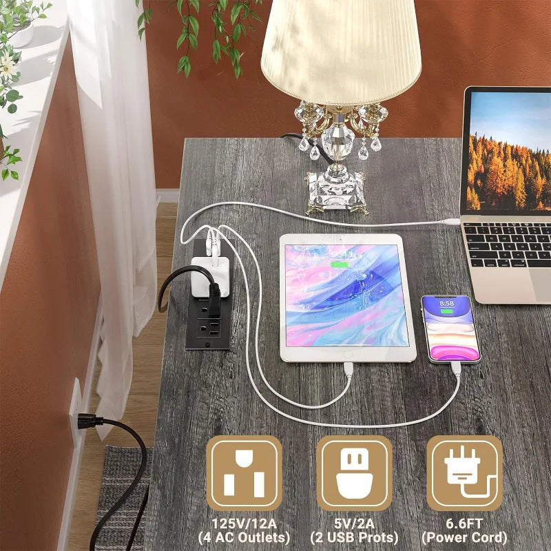 Unikito L Shaped Desk with Drawers, 60 Inch Corner Computer Desks with USB Charging Port and Power Outlet, Large 2 Person Home