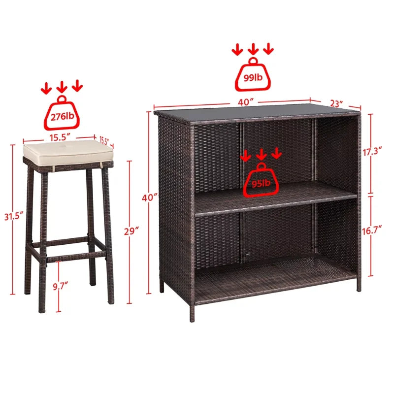 Easyfashion 3-Piece Outdoor Rattan Wicker Bar Set, Brown outdoor furniture set patio furniture set
