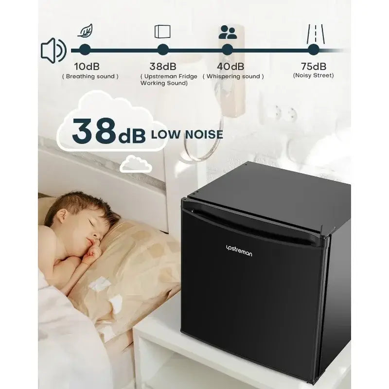 Upstreman 1.7 Cu.ft Mini Fridge with Freezer, Adjustable Thermostat, Energy Saving, Low Noise, Single Door Compact Refrigerator