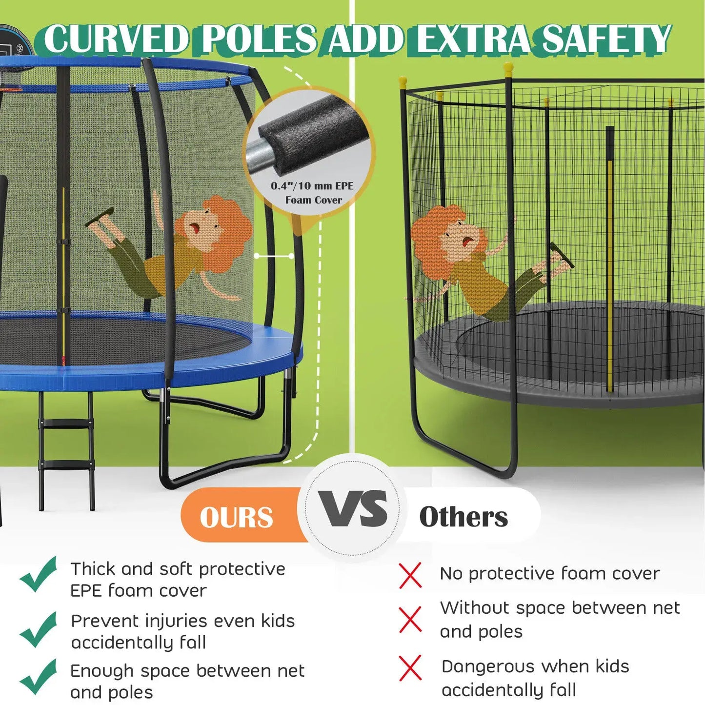 Costway 12FT Recreational Trampoline W/Basketball Hoop Safety Enclosure Net Ladder