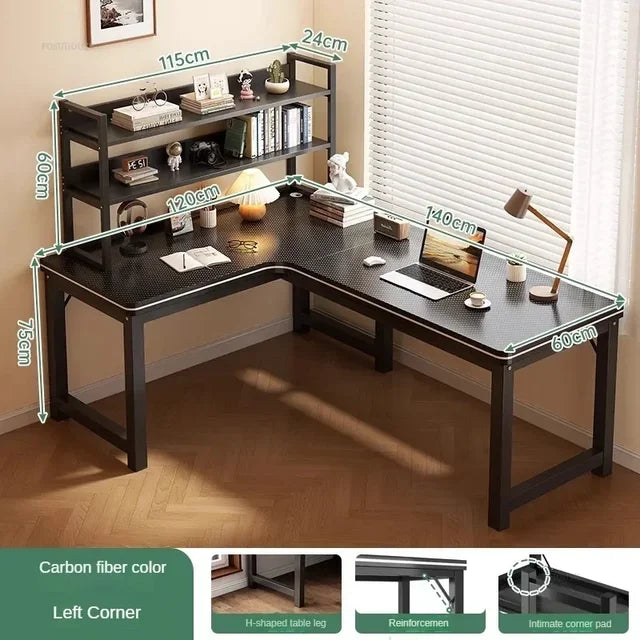 Nordic Corner Computer Desks Home Desktop E-sports Gaming Desks With Bookshelf Bedroom Workbench Office Furniture Double Desk