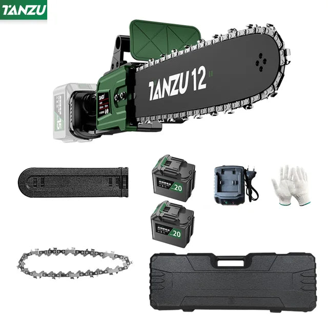 12 Inch Brushless Electric Chain Saw 21V Handheld Pruning Wood Power Tool Garden Branch Cutting Machine Lithium Battery TANZU