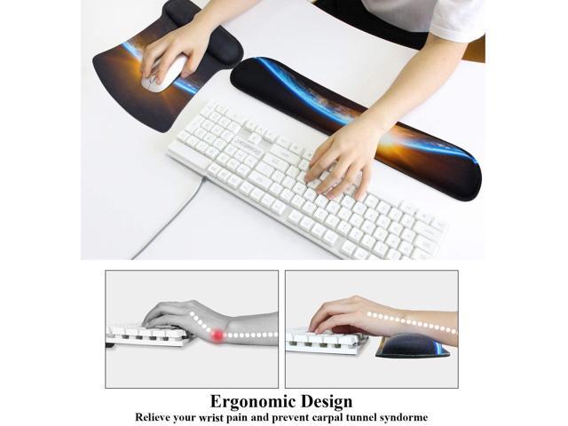 Meffort Inc Mouse Pad Wrist Support & Gaming Keyboard Wrist Pad Combo Set – Durable Ergonomic Anti Slip Non-Slip Square Base Rest Support - Earth Sunrise