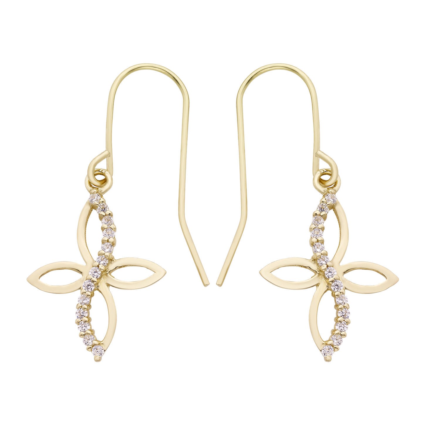 14k Gold Lab-Created White Topaz Cross Drop Earrings