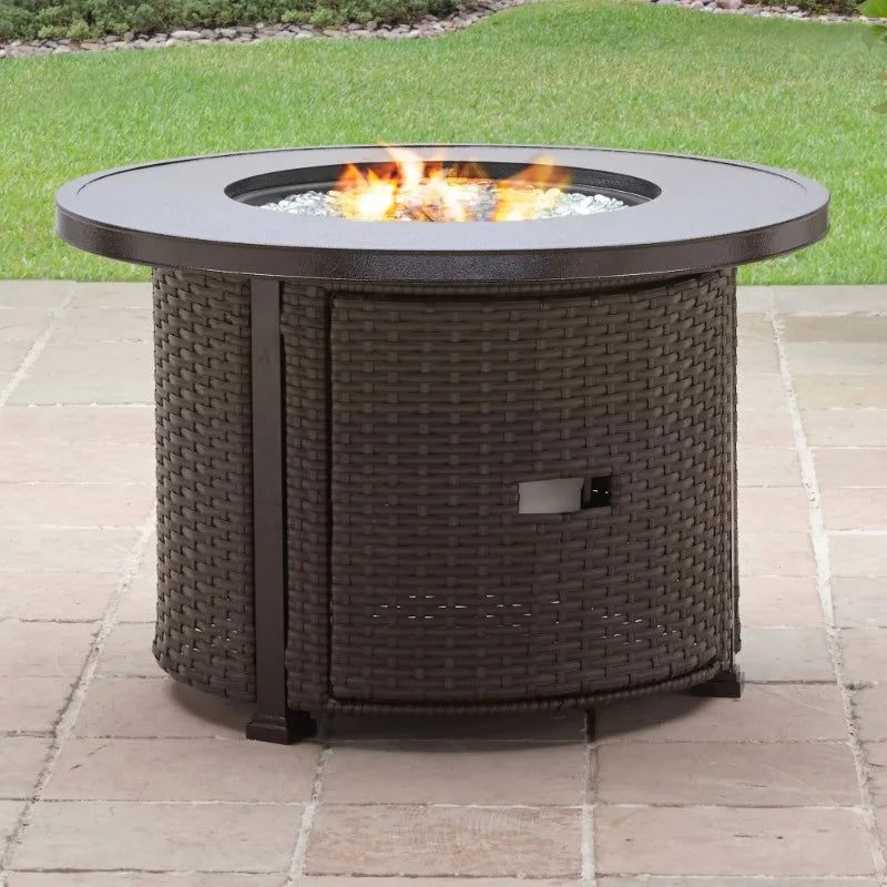 Better Homes & Gardens Colebrooke 37" Round 50,000 BTU Propane Gas Fire Pit Table Glass Beads Metal Lid and Protective Cover