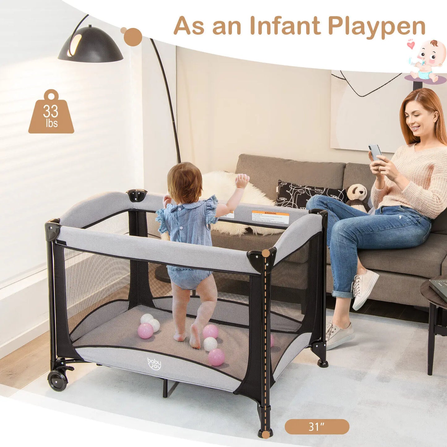 Babyjoy 5 in 1 Portable Baby Playard Nursery Center w/ Cradle & Storage Basket