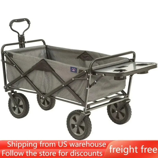 Collapsible Outdoor Utility Wagon With Folding Table and Drink Holders Camping Equipment Gray Freight Free Multitool Supplies