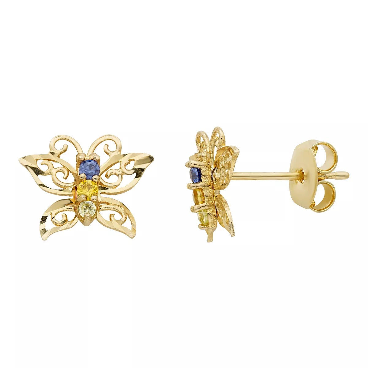 14k Gold Hollow Butterfly Stud Earrings