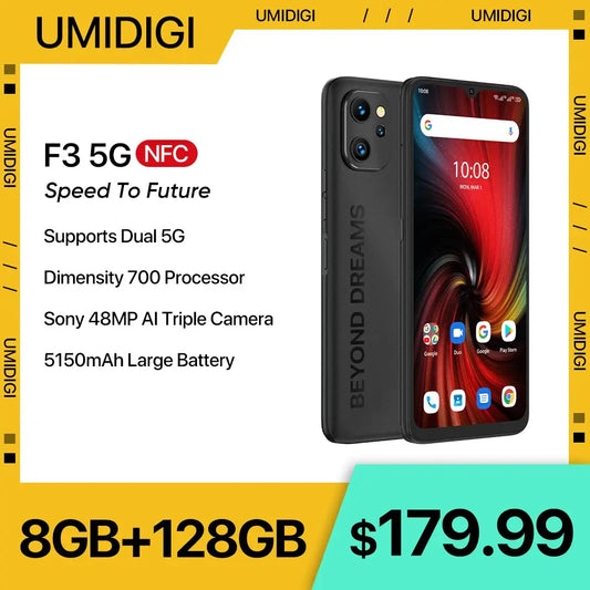 [In Stock] UMIDIGI F3 5G Phone, Android 12 Smartphone, Dimensity 700, 6.7" Display 8GB 128GB, 48MP Triple Camera, 5150mAh
