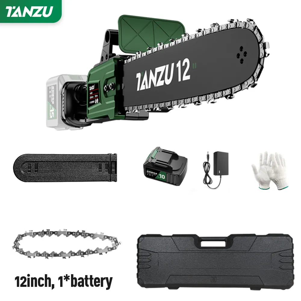 12 Inch Brushless Electric Chain Saw 21V Handheld Pruning Wood Power Tool Garden Branch Cutting Machine Lithium Battery TANZU