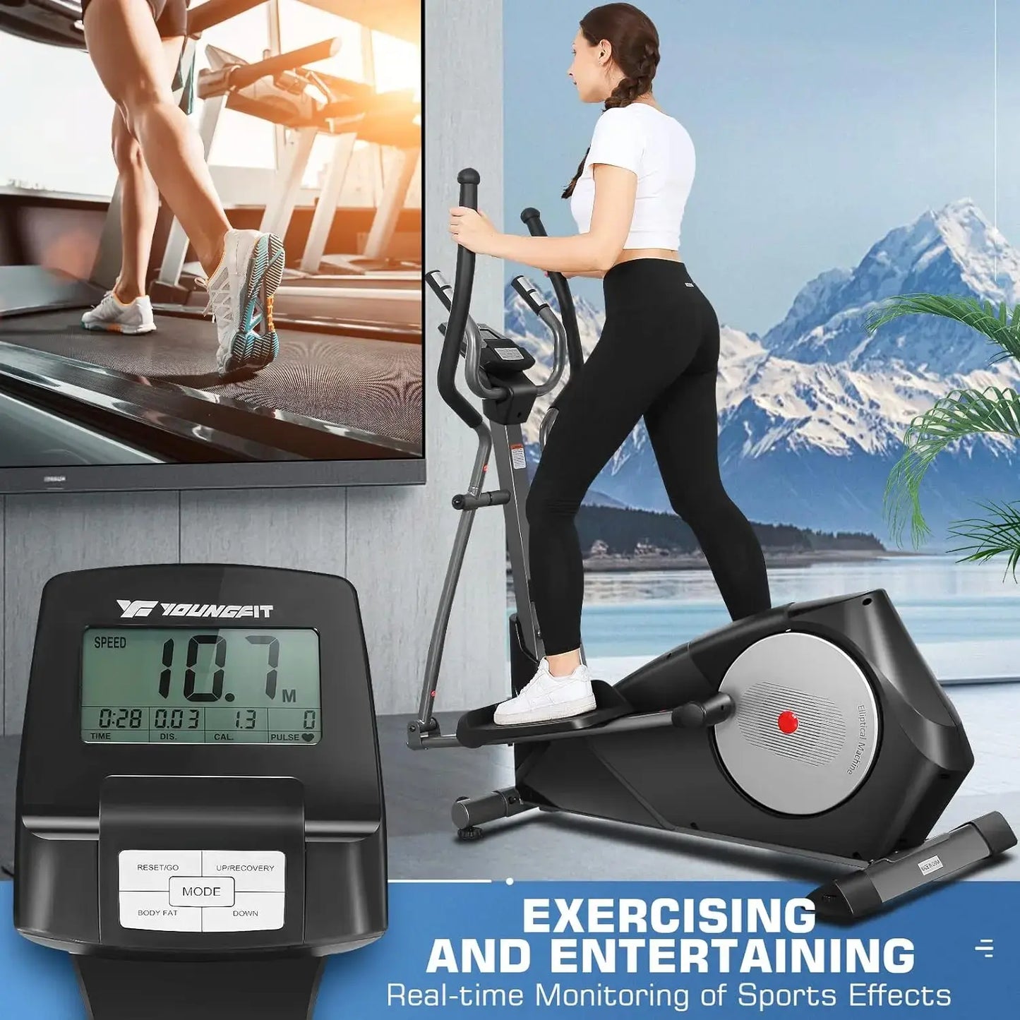 Pre-Installed Elliptical Exercise Machine Trainer with Hyper-Quiet Magnetic Driving System, Workout Equipment Home Gym fitness