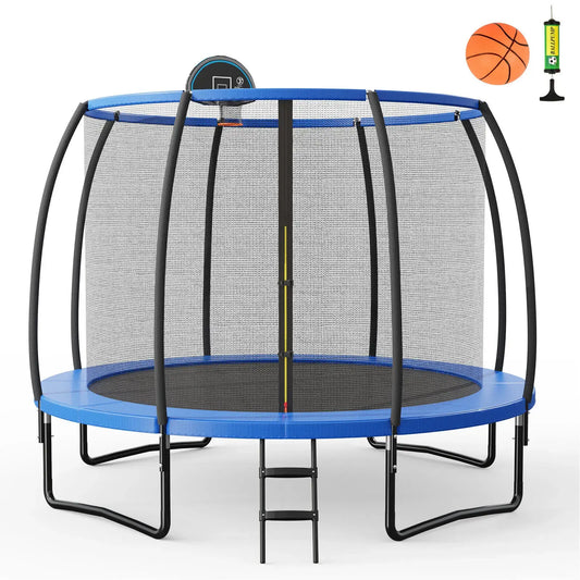 Costway 12FT Recreational Trampoline W/Basketball Hoop Safety Enclosure Net Ladder
