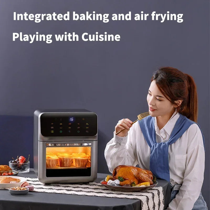 12L Electric Air Fryer Large Capacity Convection Oven Deep Fryer Without Oil Kitchen 360°Baking Viewable Window Home Appliance