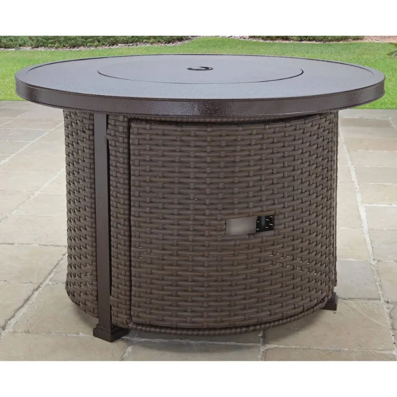 Better Homes & Gardens Colebrooke 37" Round 50,000 BTU Propane Gas Fire Pit Table Glass Beads Metal Lid and Protective Cover