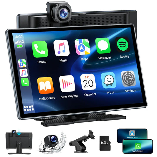 TOGUARD 4K Dashcam 9" Wireless Apple Carplay & Android Auto Car Radio with 1080P Rear Cam Car DVR GPS Navigation Siri /Google BT